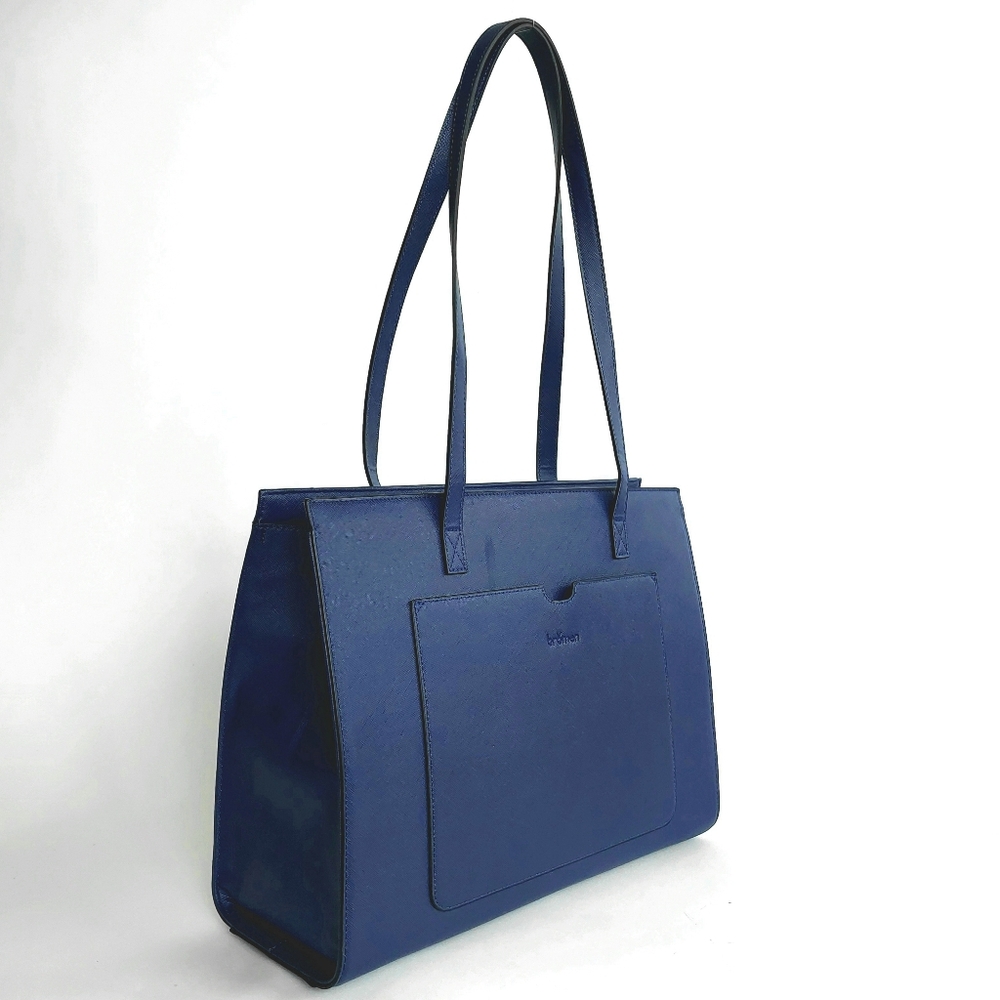 Bromen Royal Navy Saffiano Leather 15.6 Laptop Bag